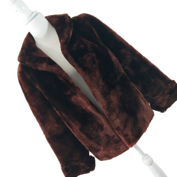 VINTAGE LUXE MOUTON! SHEARED RED BROWN SWING, SATIN LINED FUR COAT, JACKET! SZ L - Picture 1 of 7